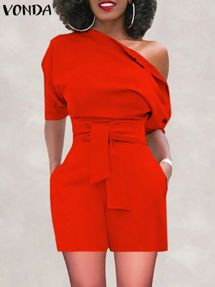 VONDA 2022 Elegant One Shoulder Playsuits Casual Pants Pocket Shorts Women Half Sleeve Pantalon Femme Clothing Party Jumpsuits 
VONDA 2022 Elegant One Shoulder Playsuits Casual Pants Pocket Shorts Women Half Sleeve Pantalon Femme Clothing Party Jumpsuits