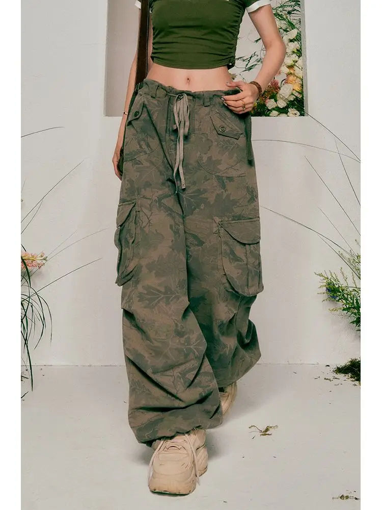 

American New Wasteland Wind Spice Girl Overalls Female Y2K High Street Hiphop Hip Hop Camouflage Beam Foot Casual Wide-Leg Pants