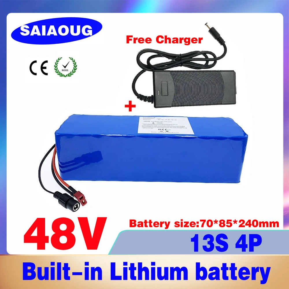 SAIAOUG Electric Bike Battery 48V10ah/15ah/20ah/25ah/30ah 13S 4P with 2A Charger Built-in 15A BMS for Electric Bicycles 
SAIAOUG Electric Bike Battery 48V10ah/15ah/20ah/25ah/30ah 13S 4P with 2A Charger Built-in 15A BMS for Electric Bicycles