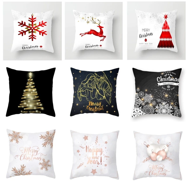 

Home Decor Elk Snowflake Santa Merry Christmas Print Pillowcase Cushion Cover Pillowcase Happy New Year Gift funda de almohada
