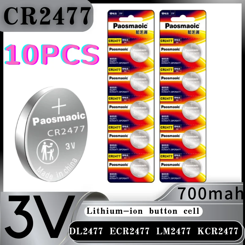 10pcs cr2477 3V Lithium-ion button cell CR 2430 DL2430 BL2430 For Watch Toy Calculator Car Key Remote Control coin cell battery
10pcs cr2477 3V Lithium-ion button cell CR 2430 DL2430 BL2430 For Watch Toy Calculator Car Key Remote Control coin cell battery