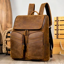 Men Backpack Multifunctional Genuine Leather s For Man Vintage Laptop 15.6 inches Bag Daypack for men