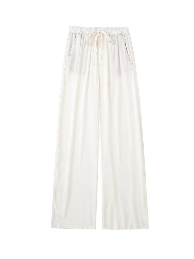 2022 Summer Women Satin Straight Pants Fashion Solid Elastic waist Drawstring Bow Female Casual Street Pant Trousers
2022 Summer Women Satin Straight Pants Fashion Solid Elastic waist Drawstring Bow Female Casual Street Pant Trousers