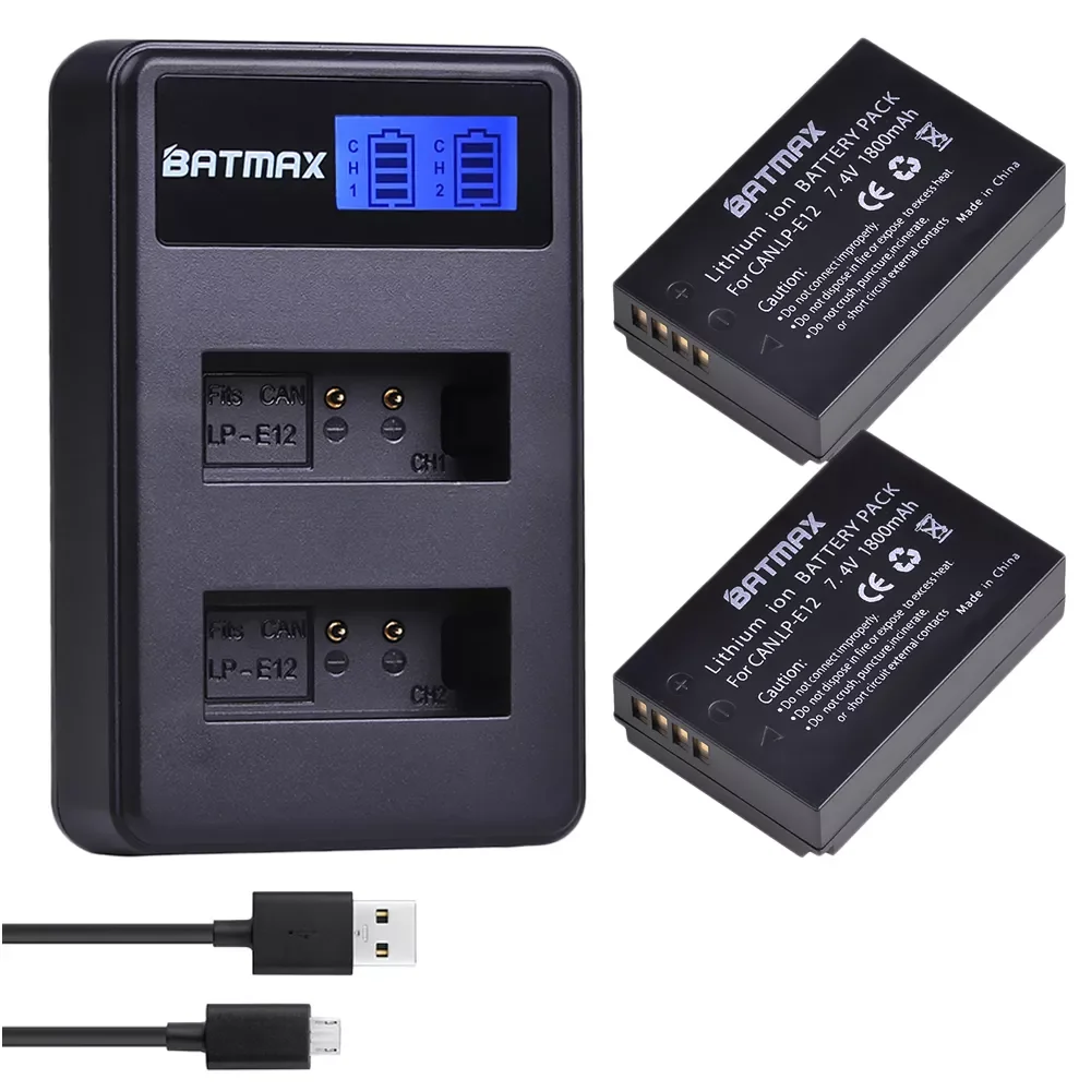 2Pcs 1800mAh LP-E12 LPE12 LP E12 Camera Battery AKKU + LCD USB Charger for Canon M 100D Kiss X7 Rebel SL1 EOS M10 EOS M50 DSLR
2Pcs 1800mAh LP-E12 LPE12 LP E12 Camera Battery AKKU + LCD USB Charger for Canon M 100D Kiss X7 Rebel SL1 EOS M10 EOS M50 DSLR