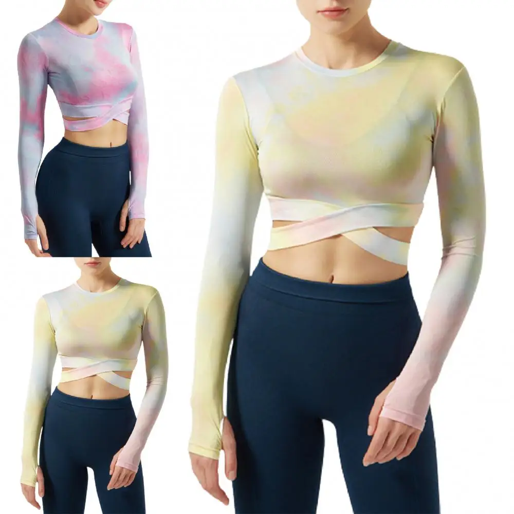 Women Navel Exposed Cross Long Sleeve Tie Dye Yoga Running Gym T-shirt Tops
Women Navel Exposed Cross Long Sleeve Tie Dye Yoga Running Gym T-shirt Tops