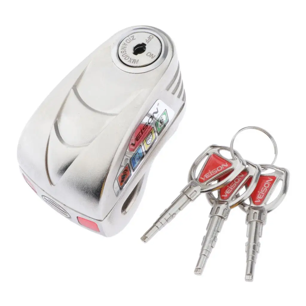 110dB Motorcycle Wheel Padlock, Aluminum Alloy Anti-Theft Disc Brake Alarm Lock for Motorbikes Bike Scooter ATV (DX18, Silver)
110dB Motorcycle Wheel Padlock, Aluminum Alloy Anti-Theft Disc Brake Alarm Lock for Motorbikes Bike Scooter ATV (DX18, Silver)