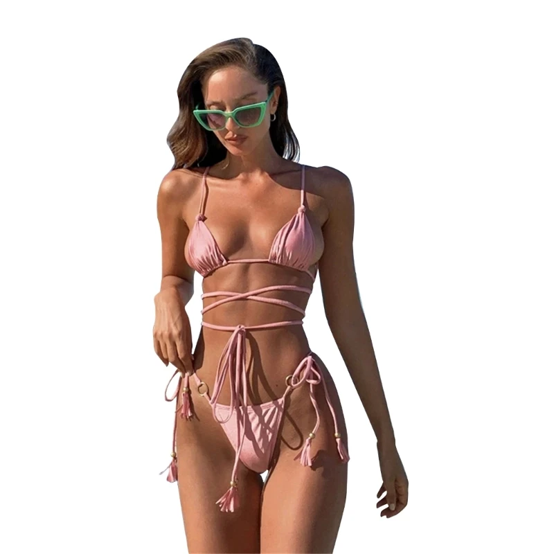 

Женский комплект бикини, сексуальный треугольный купальный костюм с завязками сбоку, сексуальный купальник спереди, купальник из двух предметов для отдыха, пляжа