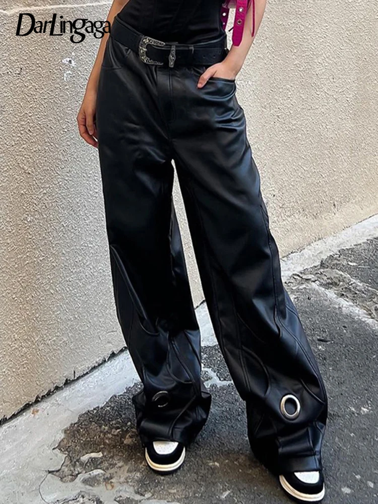 Darlingaga Streetwear Design Black PU Leather Pants Fashion Straight Baggy Female Trousers Solid Clubwear Party Full Length Y2K
Darlingaga Streetwear Design Black PU Leather Pants Fashion Straight Baggy Female Trousers Solid Clubwear Party Full Length Y2K