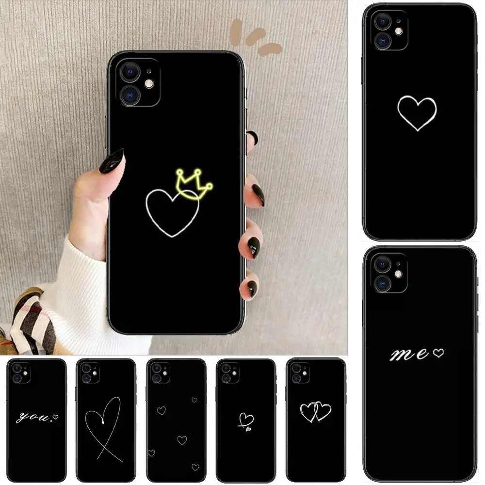 

Black Simple Lines Love Heart Phone Cases For iphone 13 Pro Max case 12 11 Pro Max 8 PLUS 7PLUS 6S XR X XS 6 mini se mobile cell