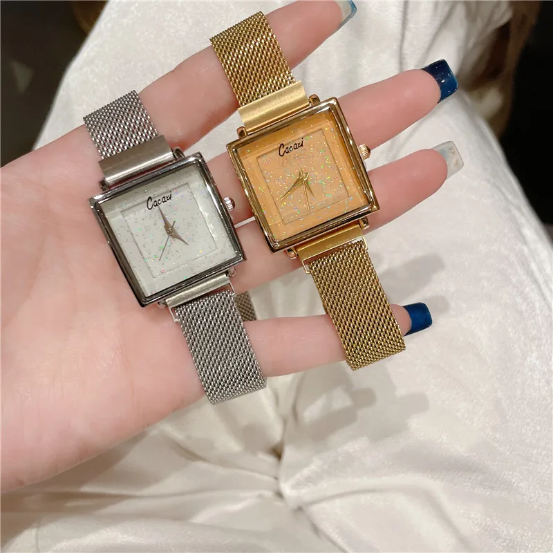 Фото Женские Серебристые квадратные тонкие часы Cacaxi водонепроницаемые кварцевые