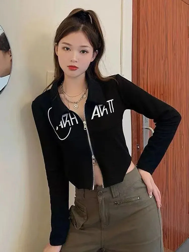 Zoki Women Fashion Letter Print Zipper T Shirt Korean Casual Long Sleeve Irregular Sweatshirt Harajuku Turn Down Collar Tops
Zoki Women Fashion Letter Print Zipper T Shirt Korean Casual Long Sleeve Irregular Sweatshirt Harajuku Turn Down Collar Tops
