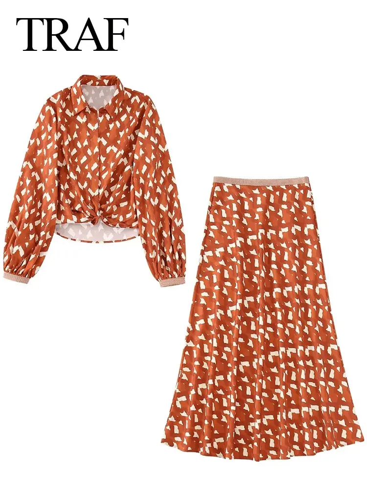 TRAF Printed Shirt Lapel Loose Long Puff Sleeves Senior Blouse Top + A-line Retro Fashion Elegant Chic Long Swing Skirt 2 Piece
TRAF Printed Shirt Lapel Loose Long Puff Sleeves Senior Blouse Top + A-line Retro Fashion Elegant Chic Long Swing Skirt 2 Piece