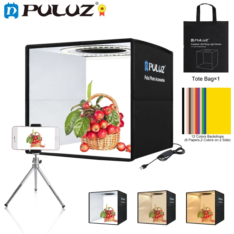 PULUZ 25CM Photo Studio Portable Ring Lighting Studio LED Ring Dimmable Desktop Shooting Tent box Softbox 12colors background
PULUZ 25CM Photo Studio Portable Ring Lighting Studio LED Ring Dimmable Desktop Shooting Tent box Softbox 12colors background