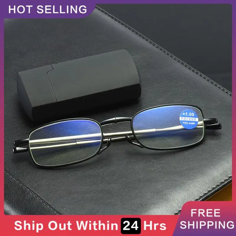 

Портативные очки для чтения для мужчин и женщин, Мужские Складные деловые очки для дальнозоркости, очки с металлической оправой, очки с чехлом 1,0-4,0