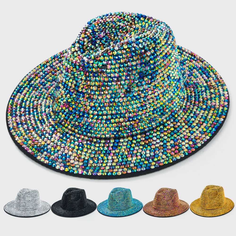 2022 Female Summer Women's Hat Full Crystal Vintage Design Wide Side Hat Bright Diamond Jazz Hat Big Sun Hat
2022 Female Summer Women's Hat Full Crystal Vintage Design Wide Side Hat Bright Diamond Jazz Hat Big Sun Hat
