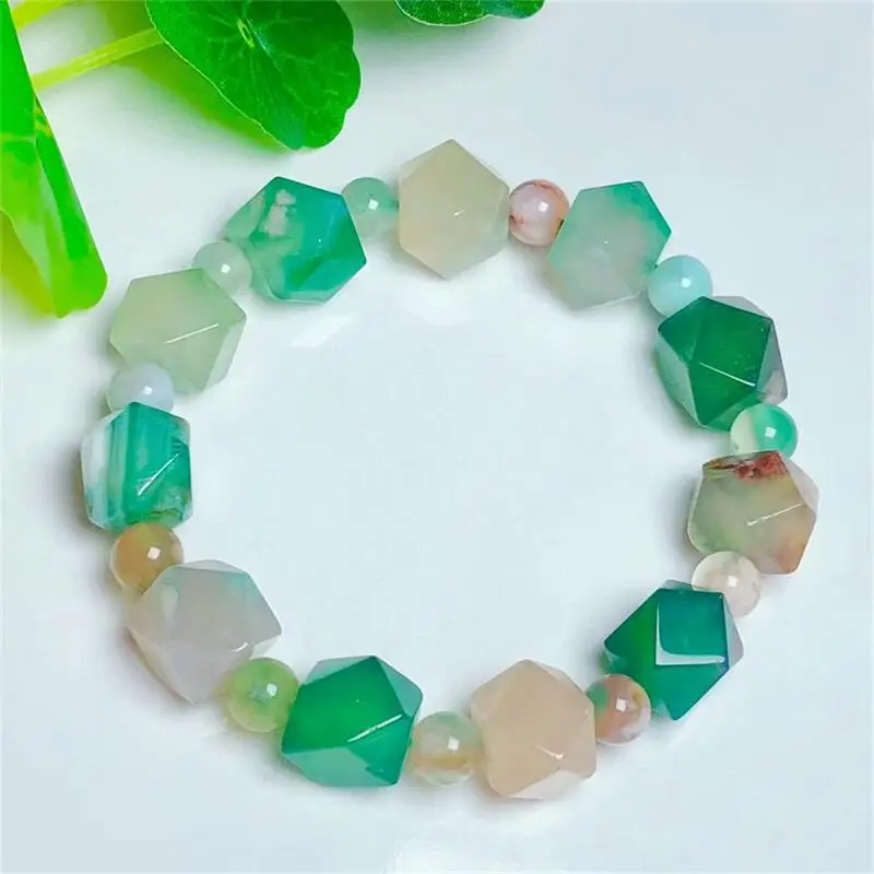 

Natural Green Flower Agate Octagon Bracelet Healing Fashion Reiki Crystal Man Woman Fengshui Gemstone Jewelry 1PCS 11MM