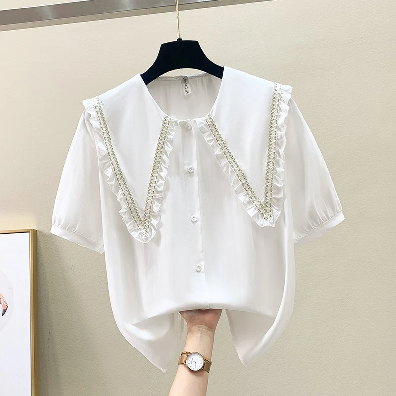 2022 Women's Summer Summer Top Thin Solid Color Short Sleeved Shirt Loose And Thin Chic Women's Elegant Blouses SL7
2022 Women's Summer Summer Top Thin Solid Color Short Sleeved Shirt Loose And Thin Chic Women's Elegant Blouses SL7