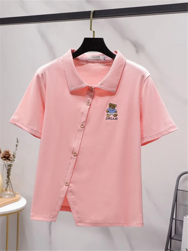 H.Sa Women Summer All-match Turn-down Collar Cotton T-shirt 2022 Casual Short Sleeve Tops Embroidery Bear Polo Sweet Female Tees
H.Sa Women Summer All-match Turn-down Collar Cotton T-shirt 2022 Casual Short Sleeve Tops Embroidery Bear Polo Sweet Female Tees