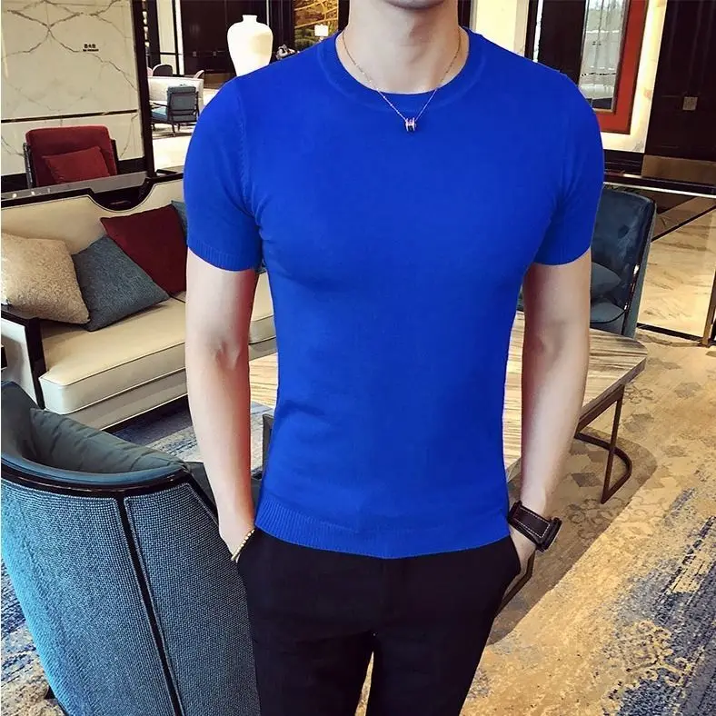 2022 Autumn Men's Sweater Casual Solid Color Short Sleeves Knitted Tees Round Neck Slim Fit Pullover for Male T-shirts Tops B180
2022 Autumn Men's Sweater Casual Solid Color Short Sleeves Knitted Tees Round Neck Slim Fit Pullover for Male T-shirts Tops B180