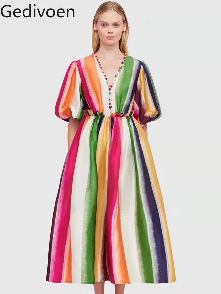 Gedivoen High Quality Summer Women Runway Midi Dress Sexy V-Neck Shirring Ruffle Multicolor Panel Print Big Swing Dresses
Gedivoen High Quality Summer Women Runway Midi Dress Sexy V-Neck Shirring Ruffle Multicolor Panel Print Big Swing Dresses