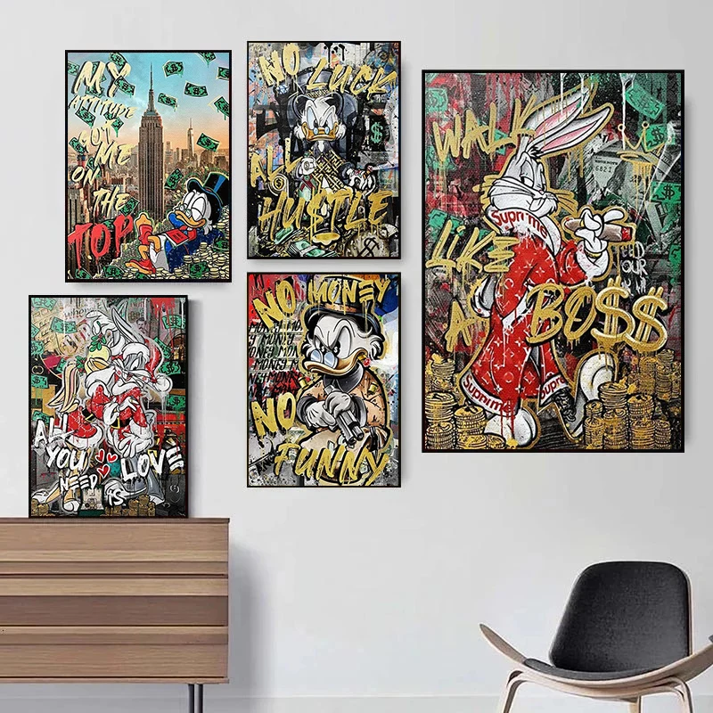 Disney Graffiti Canvas Painting Money Scrooge Mcduck Lovely Bunny Cartoon Poster Modern Wall Art Prints Picture for Home Decor
Disney Graffiti Canvas Painting Money Scrooge Mcduck Lovely Bunny Cartoon Poster Modern Wall Art Prints Picture for Home Decor