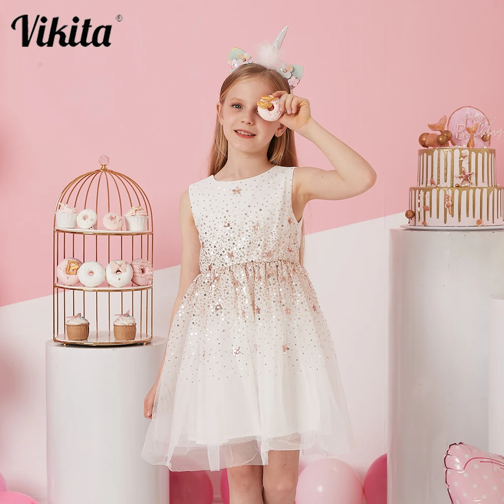 VIKITA Girls Sleeveless Summer Dress Kids Star Sequined Party Shiny Dress Children Mesh Elegant Princess Casual Costumes 3-8Yrs 
VIKITA Girls Sleeveless Summer Dress Kids Star Sequined Party Shiny Dress Children Mesh Elegant Princess Casual Costumes 3-8Yrs