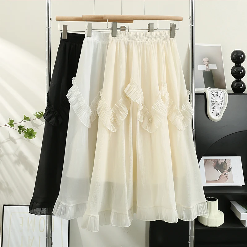 Women Chic Ruffle Lace Mesh Full Skirt High Waist Elegant Korean Fashion Fairycore A-line Sweet Casual Summer Clothing
Women Chic Ruffle Lace Mesh Full Skirt High Waist Elegant Korean Fashion Fairycore A-line Sweet Casual Summer Clothing