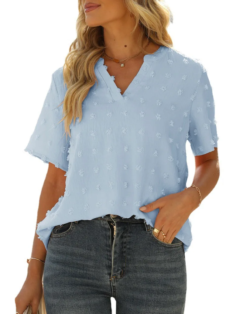 Women's Blouse 2022 summer new women's fashion jacquard V-neck short-sleeved shirt solid color wool ball chiffon shirt top
Women's Blouse 2022 summer new women's fashion jacquard V-neck short-sleeved shirt solid color wool ball chiffon shirt top
