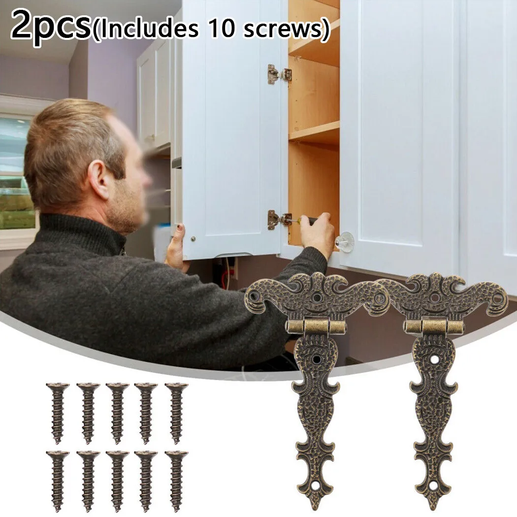 

2pcs Bronze Zinc Alloy Hinge With Screws Furniture Fittings Butt Hinges Antique Wooden Box Decorative Hinge Support Repair Kit