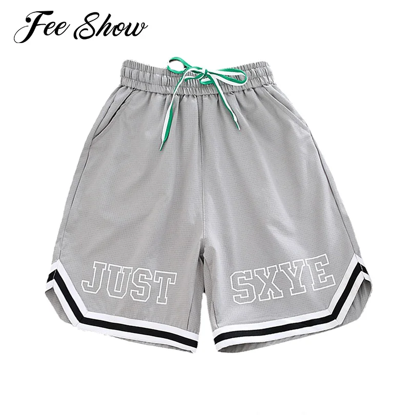 

Kids Boys Breathable Dry Quickly Basketball Sport Shorts Elastic Waistband Drawstring Letters Print Shorts Casual Sports Bottoms