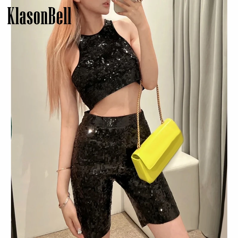 4.14 KlasonBell Bling Bling Black Sequin Slim Short Tank Top Or High Waist Shorts Leggings Set Women
4.14 KlasonBell Bling Bling Black Sequin Slim Short Tank Top Or High Waist Shorts Leggings Set Women