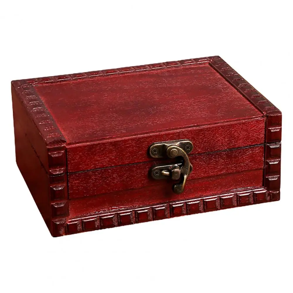 

Practical Storage Box Vintage Multi-functional Lockable Earrings Necklaces Wood Box Rectangular Wooden Box Holiday Supplies