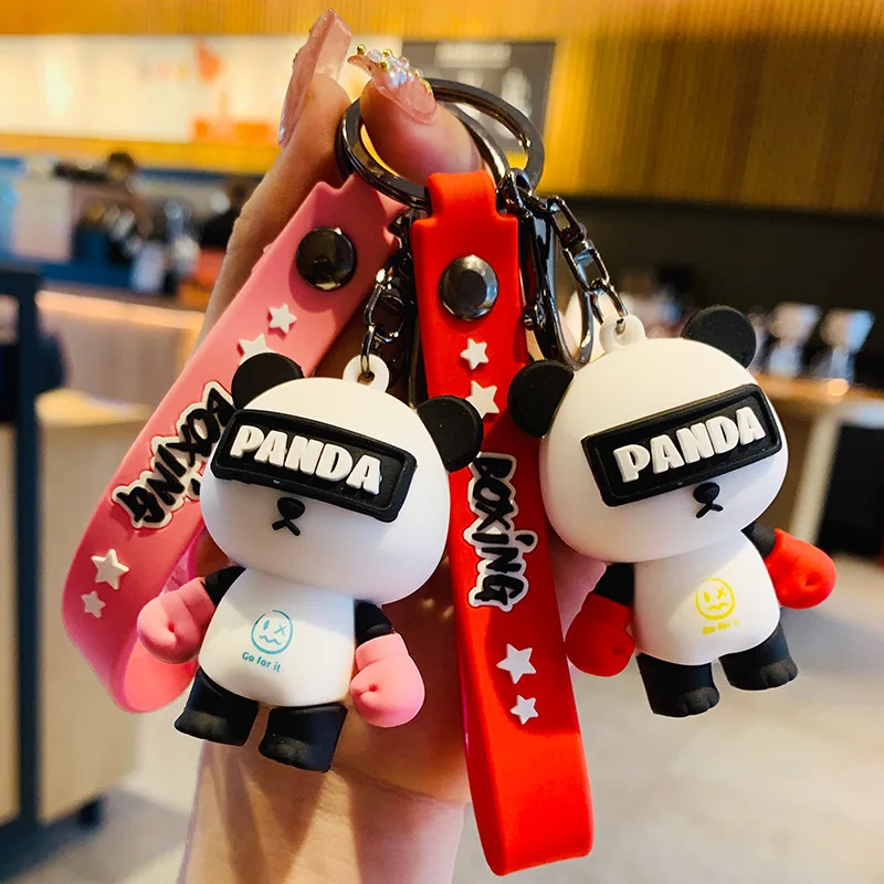 

SALeeee IG popular fashion boxing panda animal key chain cartoon car key chain cute exquisite backpack pendant gift