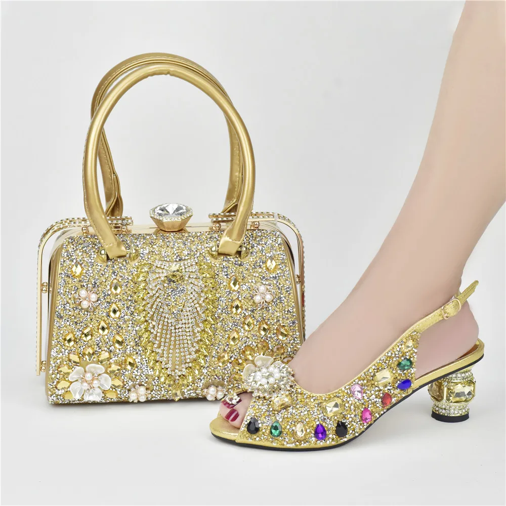 

Fashion shoes and bags African Ladies Shoes And bag Shiny Beauty Crystal Shoes Matching bag Set Banquet shoes and bagss