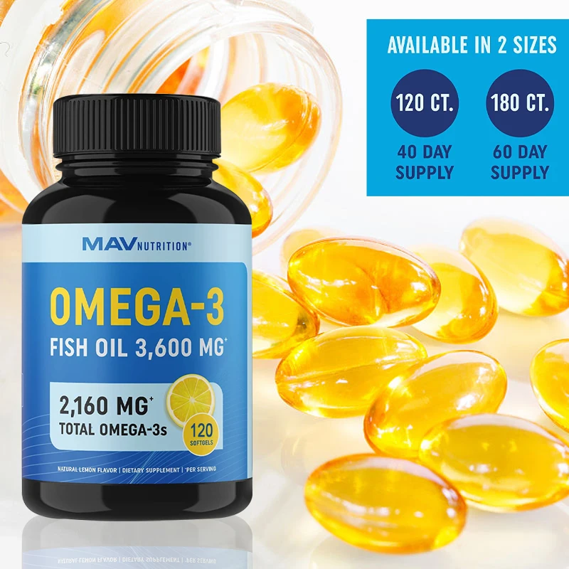 

Natural Omega 3 Fish Oil Supplement 3600 Mg 120 Softgels EPA & DHA Supports Brain, Heart & Joint Health Non-GMO