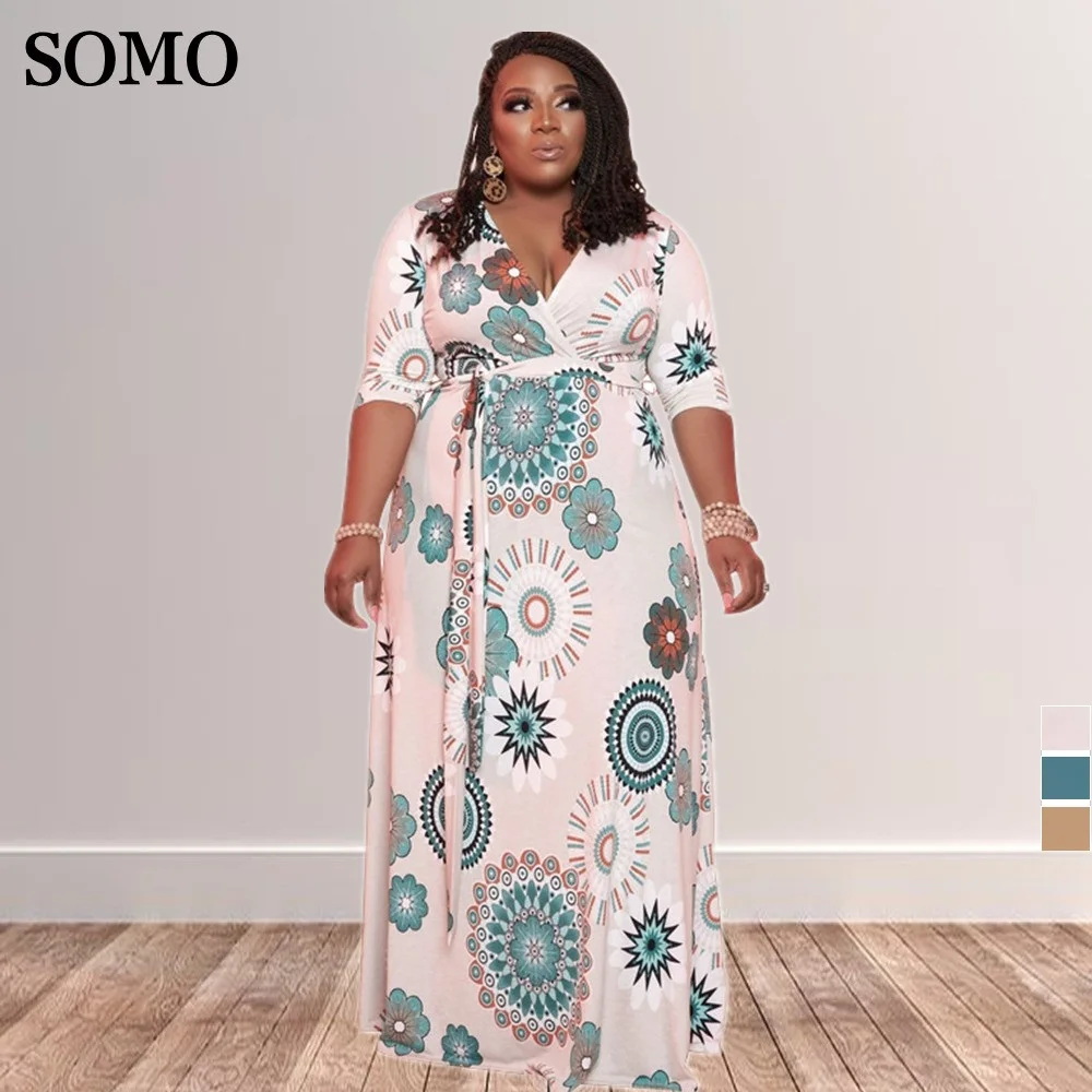 SOMO Casual Dresses Printed V Neck Half Sleeve Loose Maxi Long Plus Size Women Clothing Dress with Belt Wholesale Dropshippin
SOMO Casual Dresses Printed V Neck Half Sleeve Loose Maxi Long Plus Size Women Clothing Dress with Belt Wholesale Dropshippin