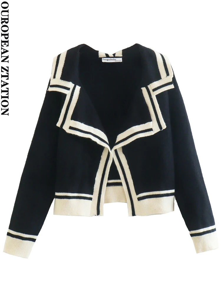 PAILETE Women 2022 fashion patchwork loose knit cardigan sweater vintage lapel collar long sleeve female outerwear chic tops 
PAILETE Women 2022 fashion patchwork loose knit cardigan sweater vintage lapel collar long sleeve female outerwear chic tops