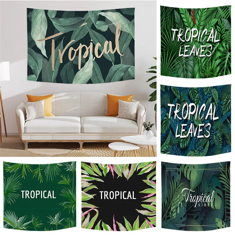 

Fresh Summer Tropical Green Plants Flowers Flamingo Printed Polyester Tapestry Wall Hanging Tapestries For Bedroom Dorm Decor