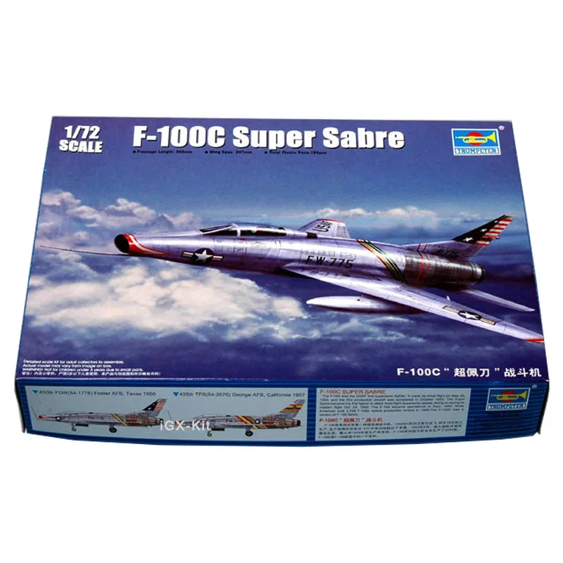 Trumpeter 01648 1/72 USAF F100 F-100C Super Sabre Fighter Aircraft Military Craft Plastic Assembly Model Toy Gift Building Kit
Trumpeter 01648 1/72 USAF F100 F-100C Super Sabre Fighter Aircraft Military Craft Plastic Assembly Model Toy Gift Building Kit