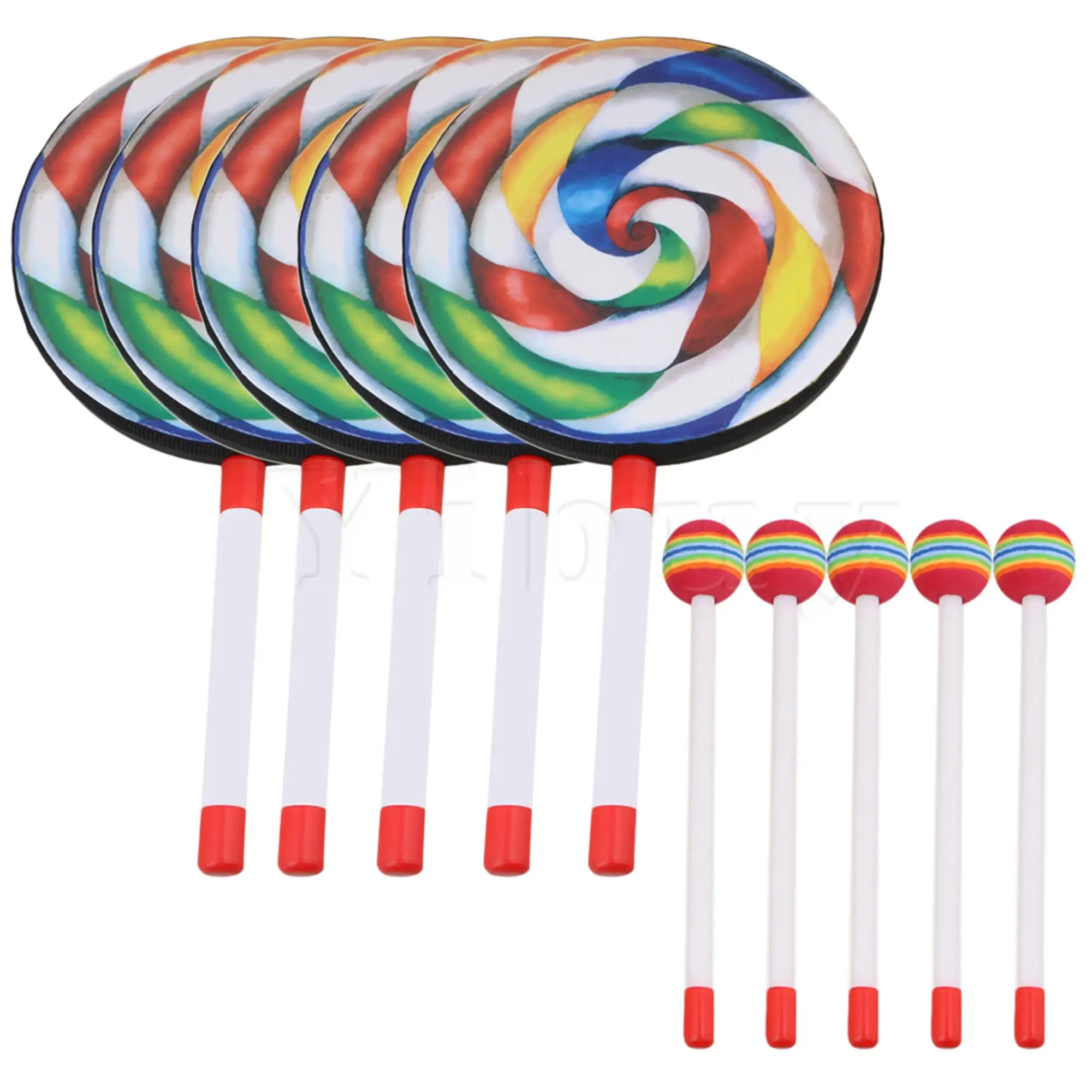 Yibuy 5pcs 7.9inch Lollipop Shape Hand Drum Percussion Musical Instruments Education Toys for Kid with Candy Drumstick
Yibuy 5pcs 7.9inch Lollipop Shape Hand Drum Percussion Musical Instruments Education Toys for Kid with Candy Drumstick