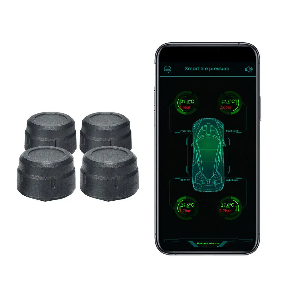 Car TPMS Bluetooth Tire Pressure Monitoring System With 4 External Sensors App Abnormal Tire Pressure Temperature Alarm
Car TPMS Bluetooth Tire Pressure Monitoring System With 4 External Sensors App Abnormal Tire Pressure Temperature Alarm