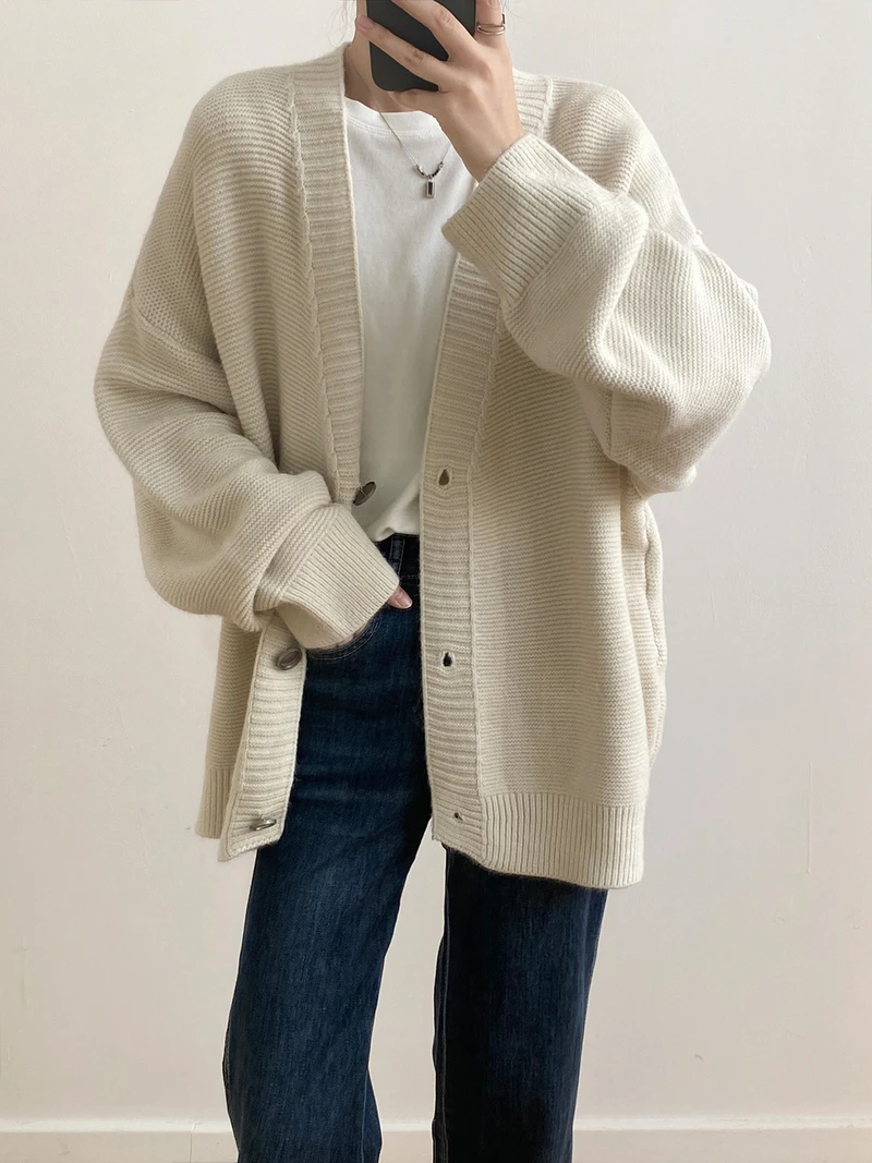 Женский однобортный Кардиган с V-образным вырезом и длинным рукавом 
Женский однобортный Кардиган с V-образным вырезом и длинным рукавом