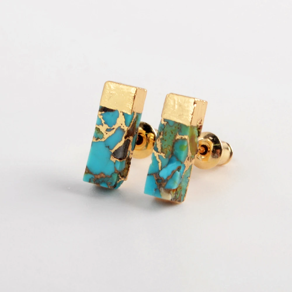 

Rectangle Turquoise Studs Earrings Mini 18K Gold Plated Geometry Piercing Earring Statement Jewelry Accessories For Women