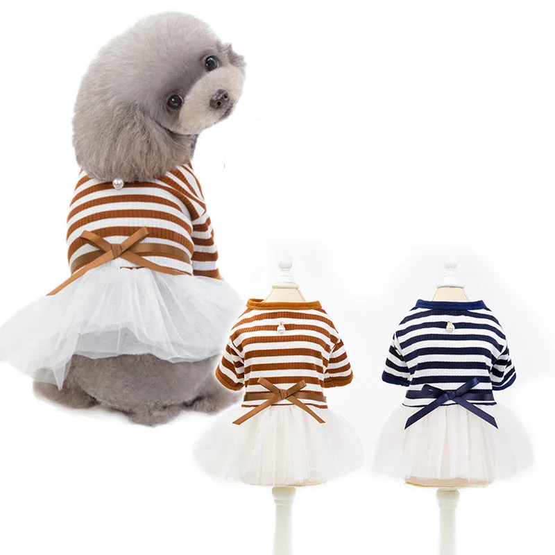 Spring Pet Dress Stripe T-Shirt Skirt for Small Dogs Round Neck Pullover Clothes Cats Bichon Summer Gauze Skirt
Spring Pet Dress Stripe T-Shirt Skirt for Small Dogs Round Neck Pullover Clothes Cats Bichon Summer Gauze Skirt