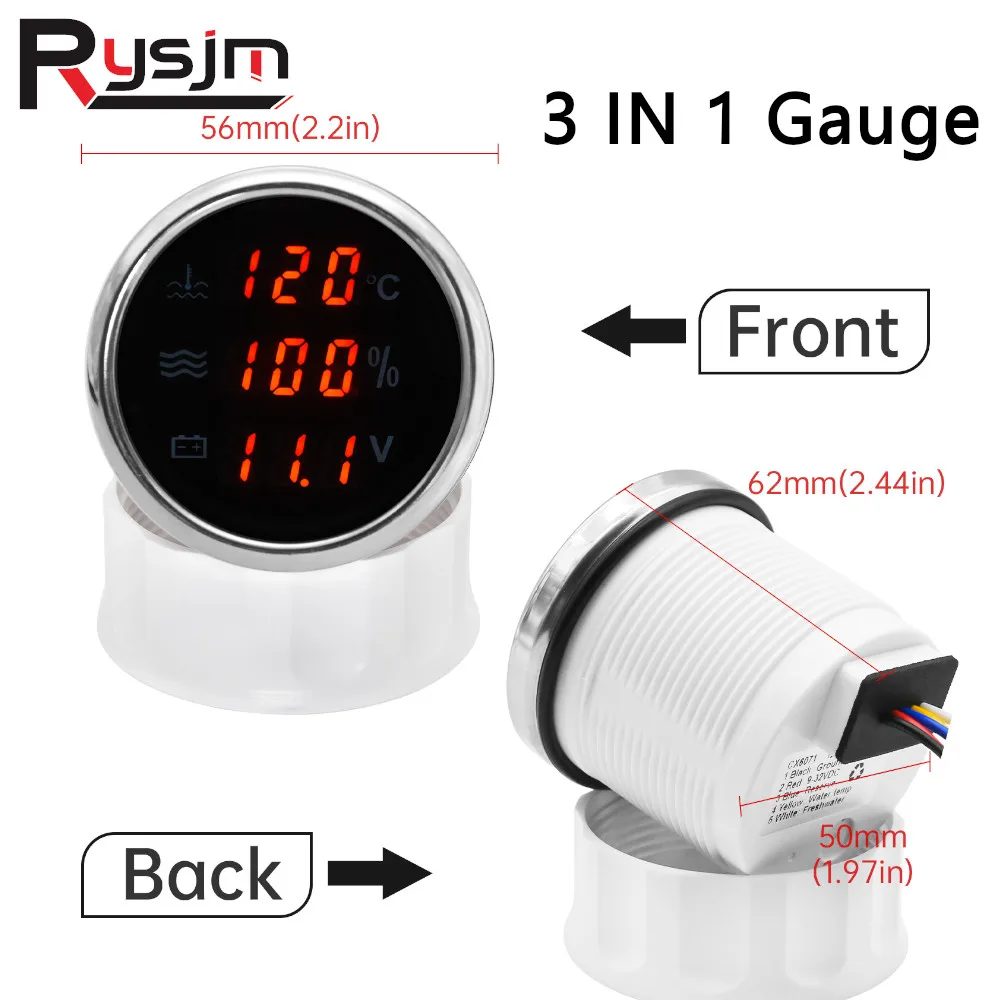HD Universal 52mm 3 In 1 Meter Auto Marine Cooling Water Temperature Voltage Voltmeter Water Level Gauge With Alarm Function
HD Universal 52mm 3 In 1 Meter Auto Marine Cooling Water Temperature Voltage Voltmeter Water Level Gauge With Alarm Function