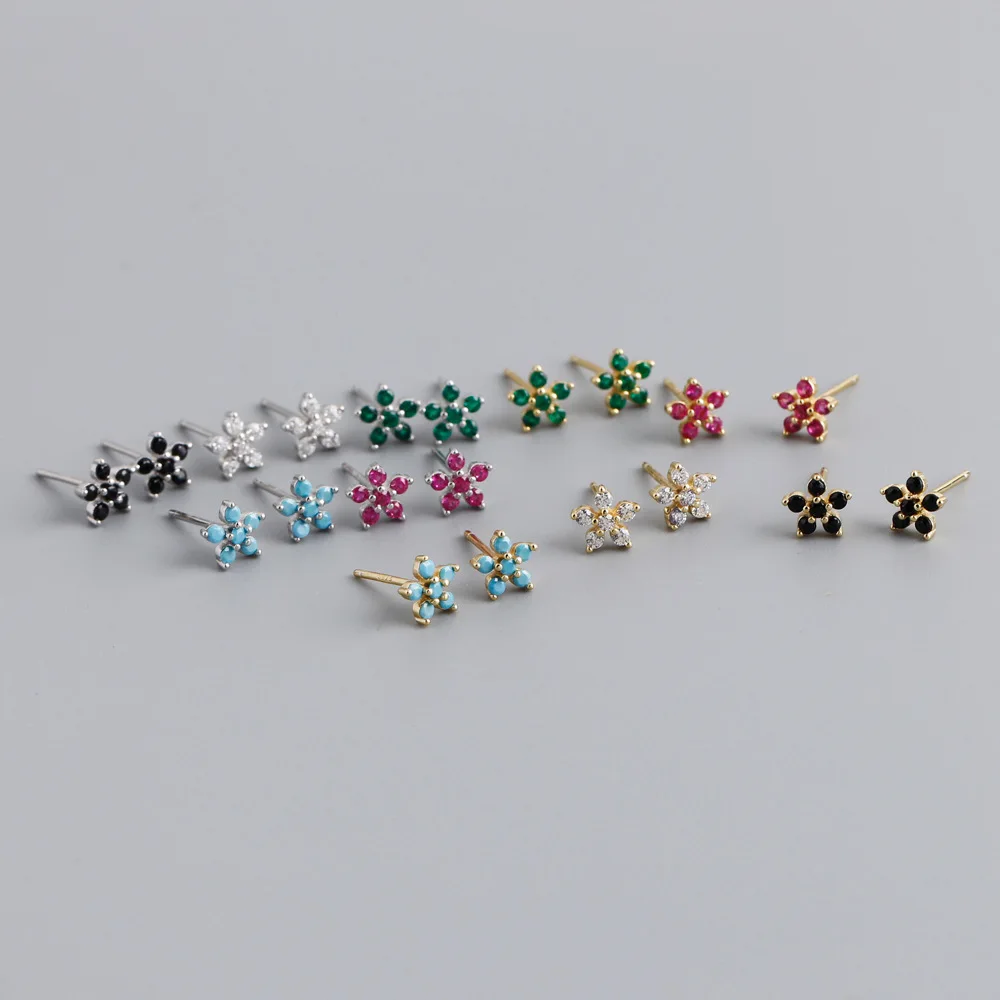 925 Sterling Silver Multicolor Flower Mini Stud Earrings White/Black/Red/Green/Turquoise Color Zircon Sweet Earrings for Women 
925 Sterling Silver Multicolor Flower Mini Stud Earrings White/Black/Red/Green/Turquoise Color Zircon Sweet Earrings for Women