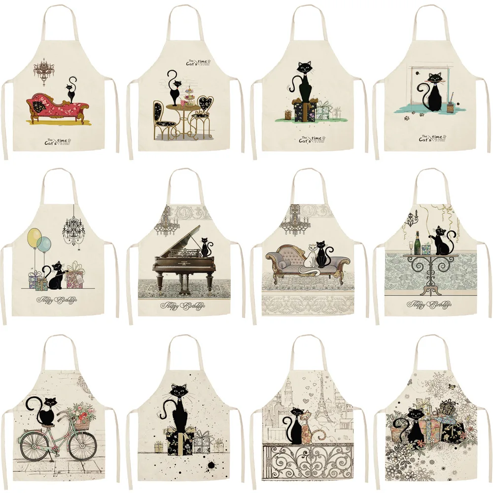 

1 Pcs Cute Cat Pattern Kitchen Apron For Women Bibs Household Cleaning Pinafore Home Cooking Aprons Chef Apron For Man