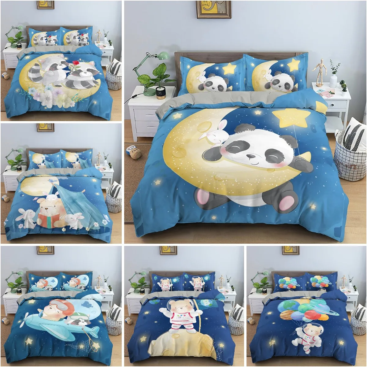 Cartoon Animal Duvet Cover Set Panda Moon Star Pattern Bedding Set for Kids Single Queen Size Bedclothes Pillowcase Quilt Cover
Cartoon Animal Duvet Cover Set Panda Moon Star Pattern Bedding Set for Kids Single Queen Size Bedclothes Pillowcase Quilt Cover