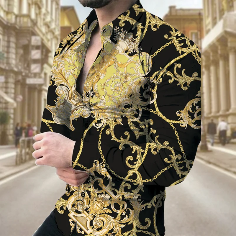 Social Vintage Shirts for Men Shirt Luxury Gold Print Long Sleeve Tops Men's Clothing Designer Cardigan Blouses Free Shipping
Social Vintage Shirts for Men Shirt Luxury Gold Print Long Sleeve Tops Men's Clothing Designer Cardigan Blouses Free Shipping