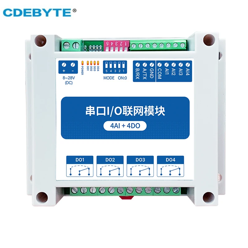 RS485 ModBus RTU I/O Network Modules with Serial Port CDEBYTE MA01-XACX0440 for PLC 4AI+ADO 4 Switch Output Watchdog
RS485 ModBus RTU I/O Network Modules with Serial Port CDEBYTE MA01-XACX0440 for PLC 4AI+ADO 4 Switch Output Watchdog